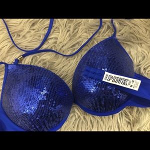 VS Pink Blue Sequin Push-up Bikini Top